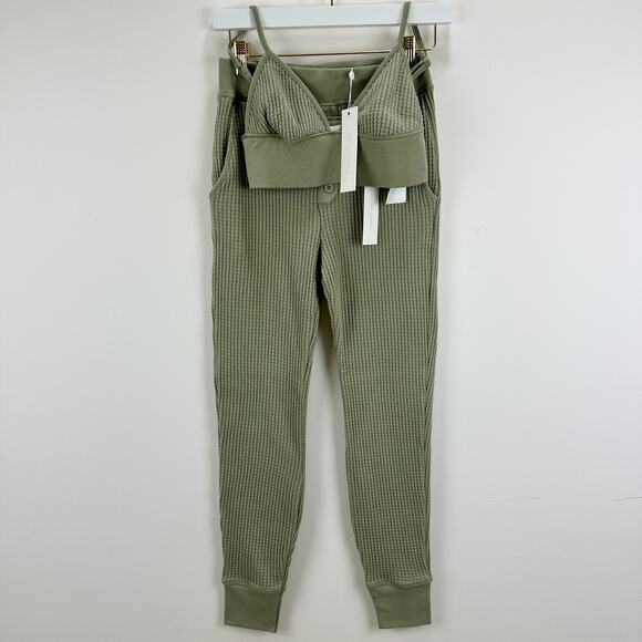 Jonathan Simkhai Matching Set Waffle Knit Loungewear Athleisure Green XS NWT - Picture 5 of 16